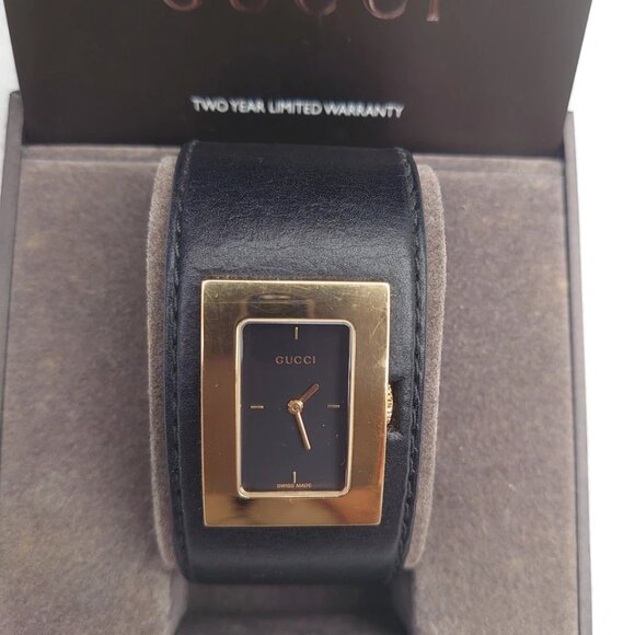 (WITH BOX) Gucci 7800L Black Leather Golden Watch Ladies Watch Working Vintage - Picture 5 of 9